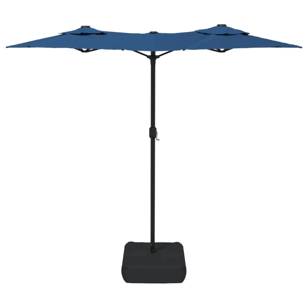 Double-Head Garden Parasol with LED Lights Azure Blue Outdoor Shade Umbrella
