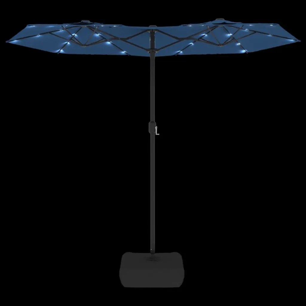 Double-Head Garden Parasol with LED Lights Azure Blue Outdoor Shade Umbrella