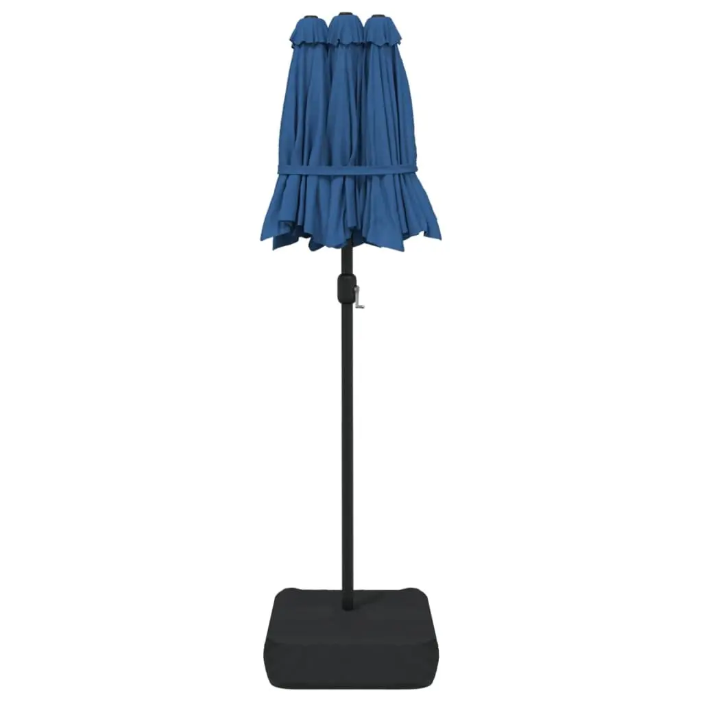 Double-Head Garden Parasol with LED Lights Azure Blue Outdoor Shade Umbrella