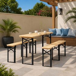 3 Piece Folding Beer Table Set: Solid Fir Wood & Metal