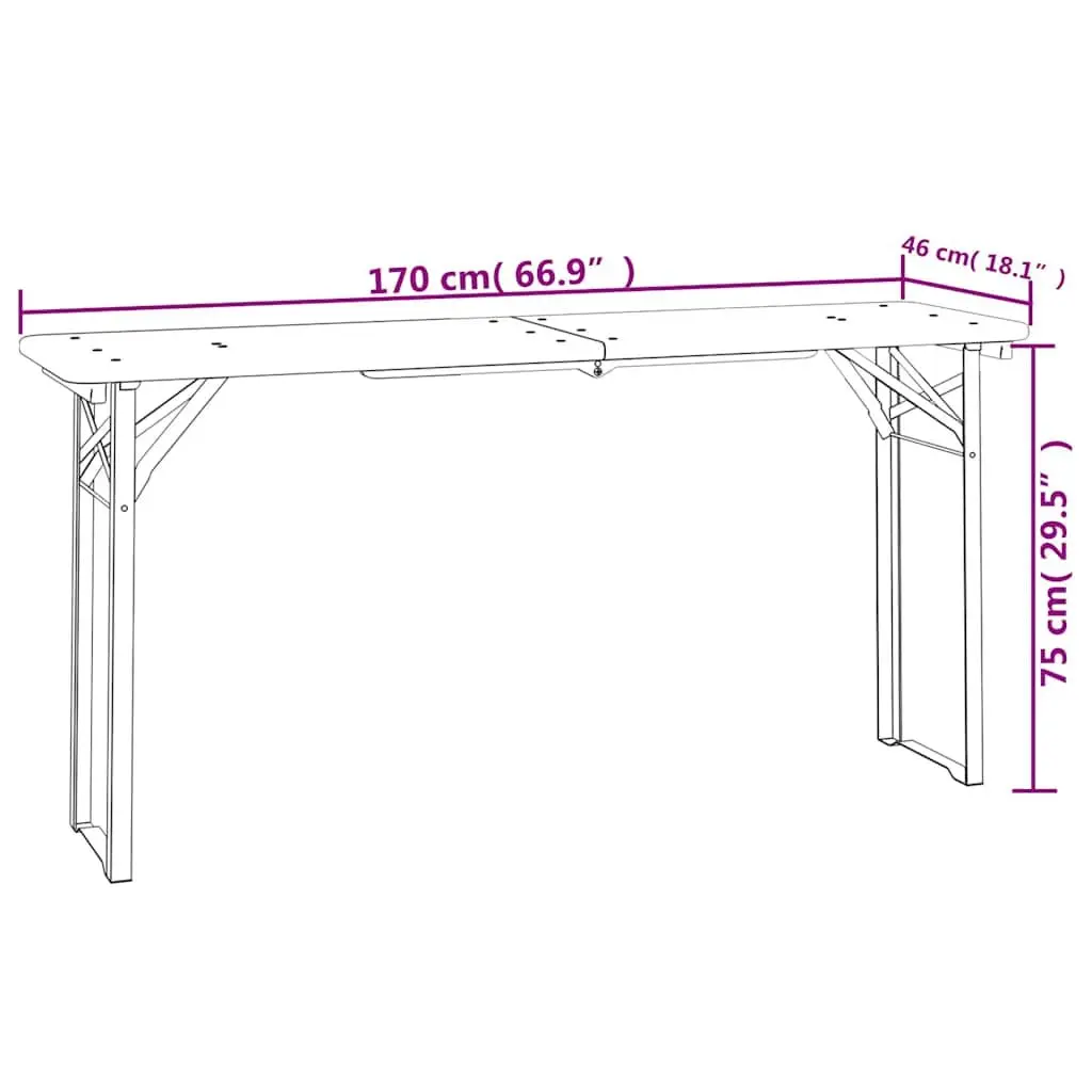Folding Beer Table Set Outdoor Use 3 Piece Fir Wood Brown