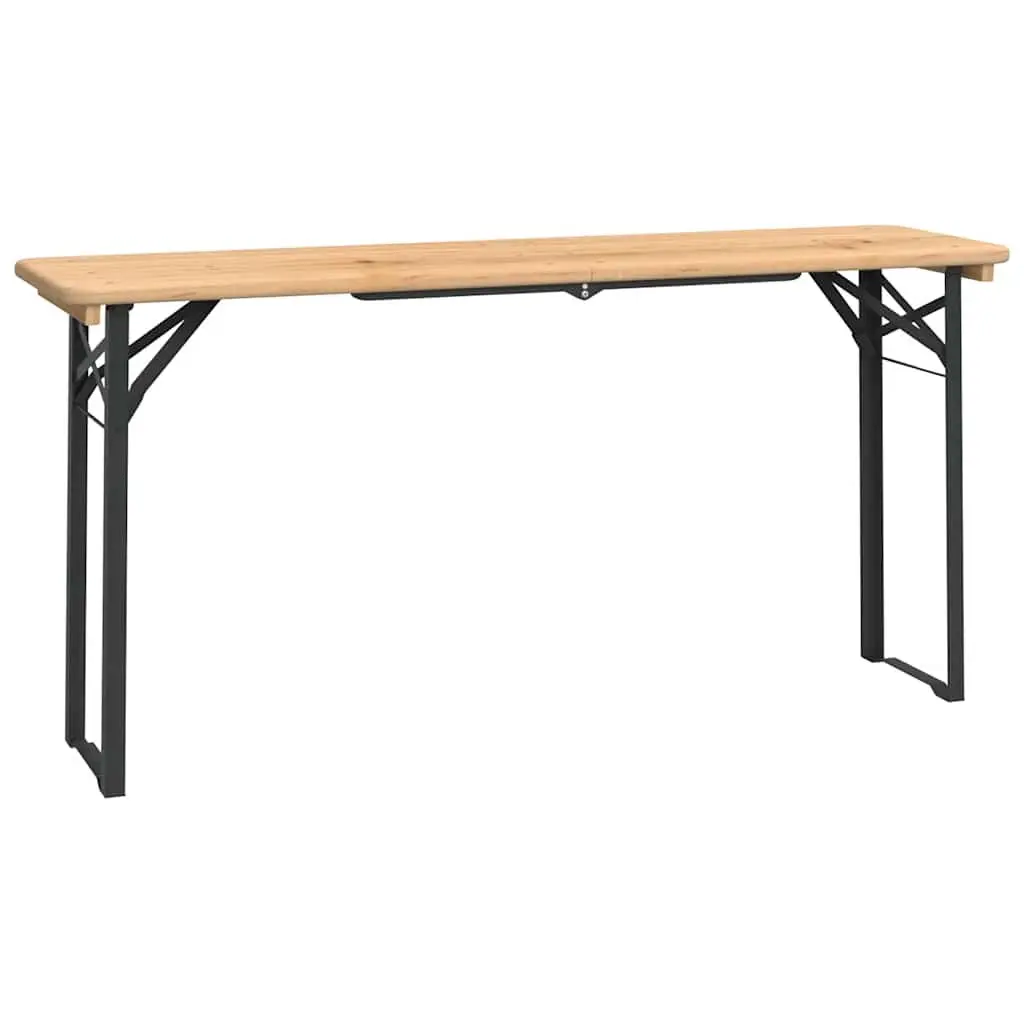 Folding Beer Table Set Outdoor Use 3 Piece Fir Wood Brown