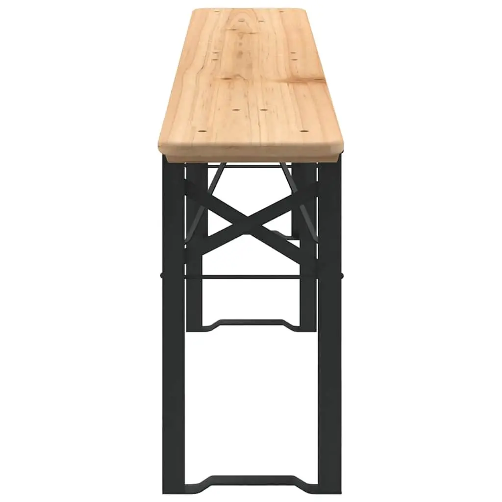 Folding Beer Table Set Outdoor Use 3 Piece Fir Wood Brown