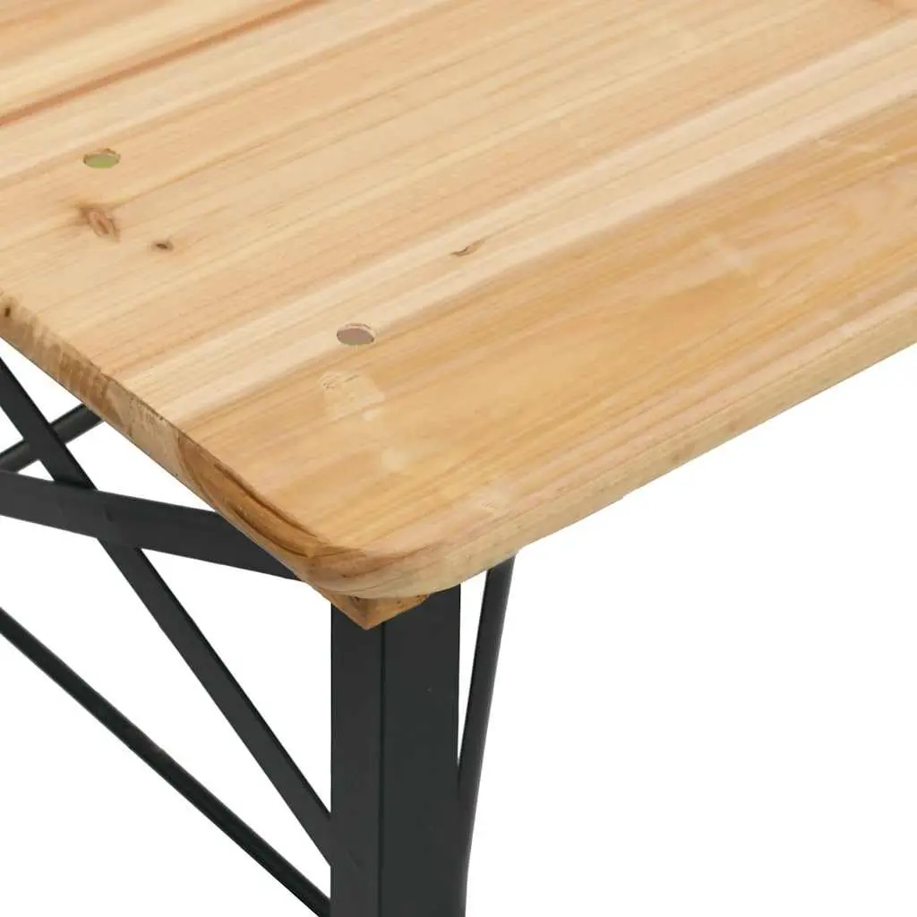 Folding Beer Table Set Outdoor Use 3 Piece Fir Wood Brown