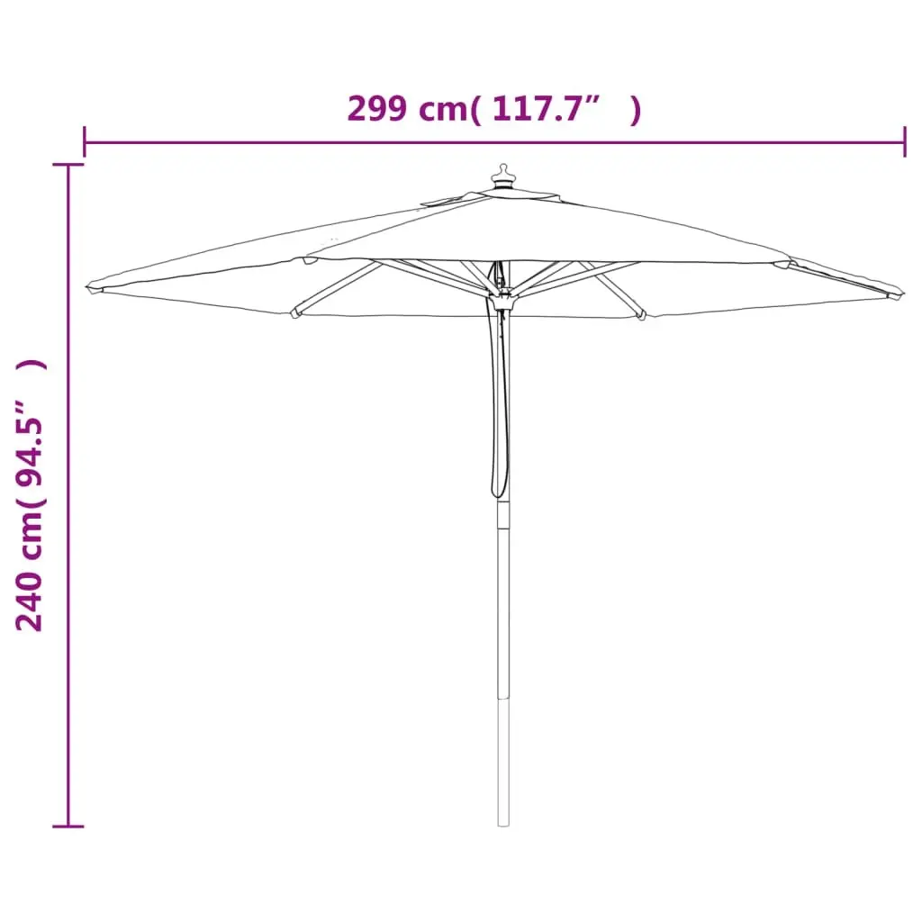 Garden Parasol Outdoor Use 299x240 cm White Polyester Canopy Hardwood Pole