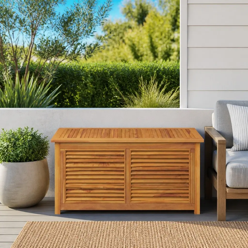 Garden Storage Box Outdoor Use Solid Teak Wood 114 x 50 x 58 cm Brown