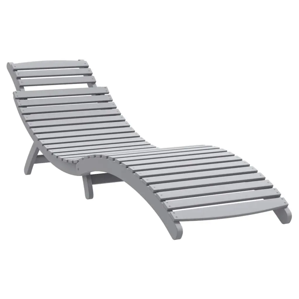 Sun Lounger Outdoor Garden Patio Pool Foldable Grey Solid Wood Acacia 184 x 55 x 64 cm