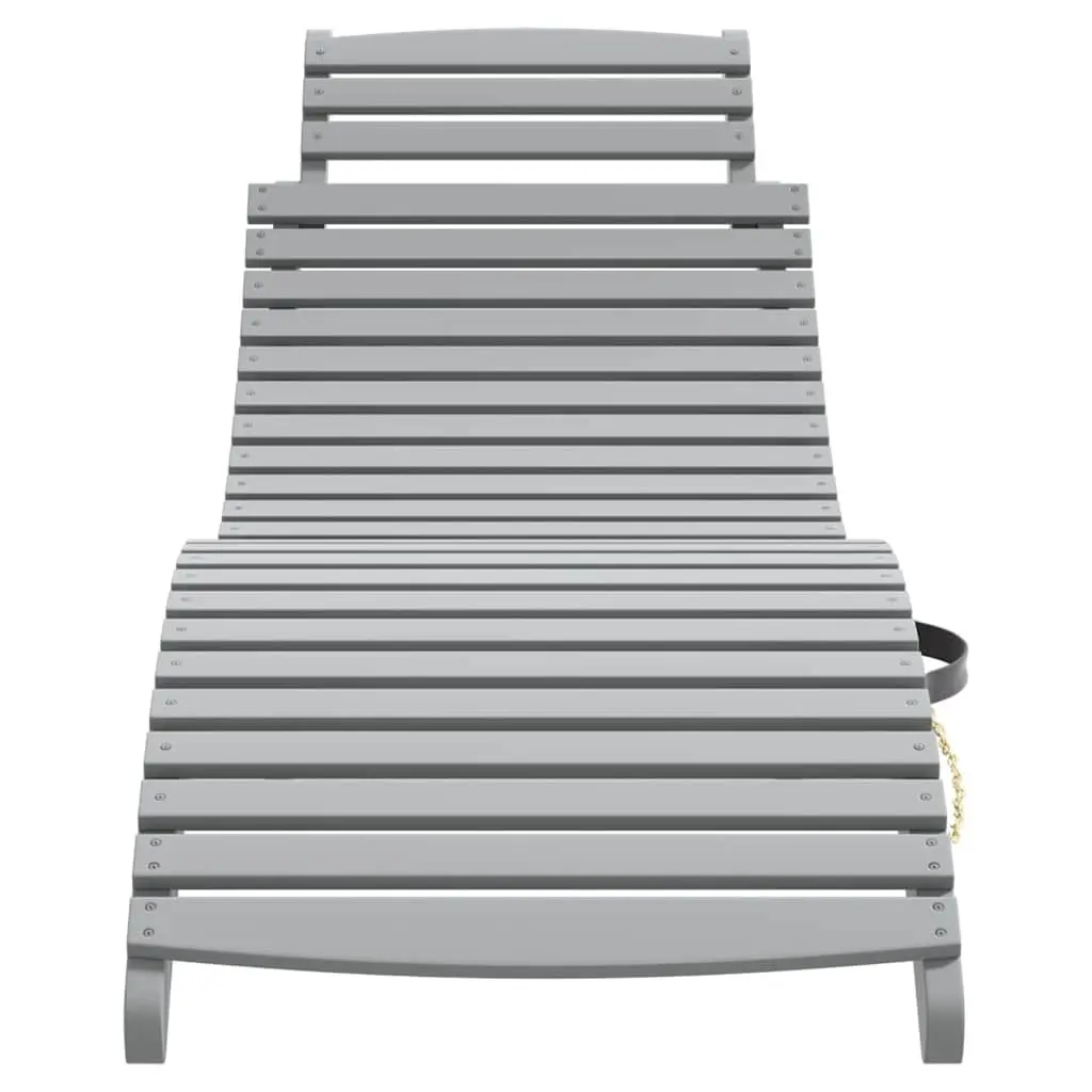 Sun Lounger Outdoor Garden Patio Pool Foldable Grey Solid Wood Acacia 184 x 55 x 64 cm