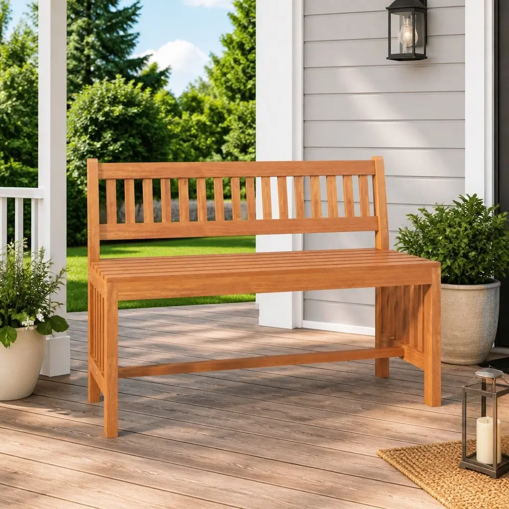 Outdoor Garden Bench 110cm Patio Seating Solid Wood Backrest Brown