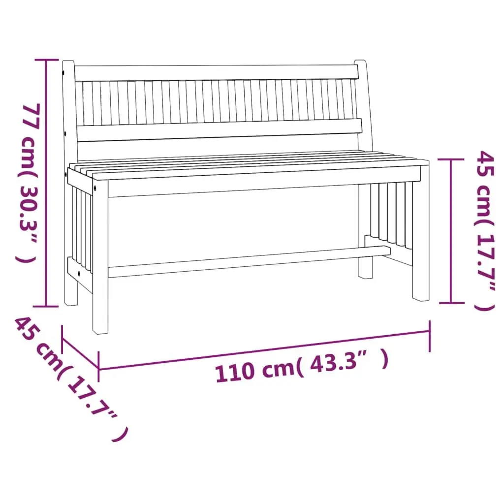 Outdoor Garden Bench 110cm Patio Seating Solid Wood Backrest Brown