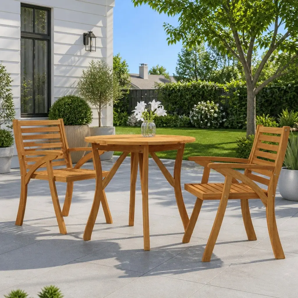 Round Garden Table Ø 85 cm Outdoor Dining Table Solid Acacia Wood Patio