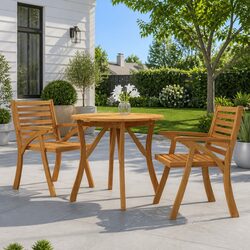 Garden Table Ø 85 cm in Solid Wood - Brown Finish