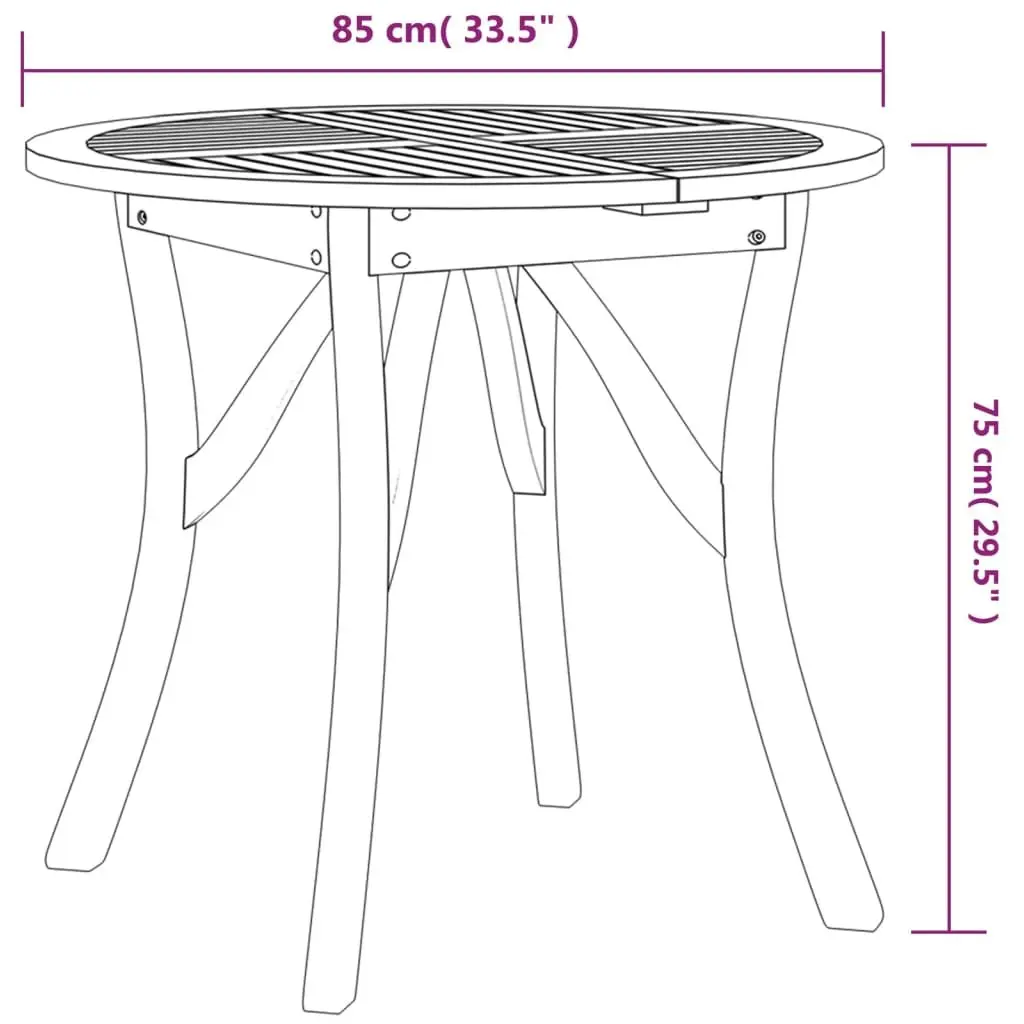 Round Garden Table Ø 85 cm Outdoor Dining Table Solid Acacia Wood Patio