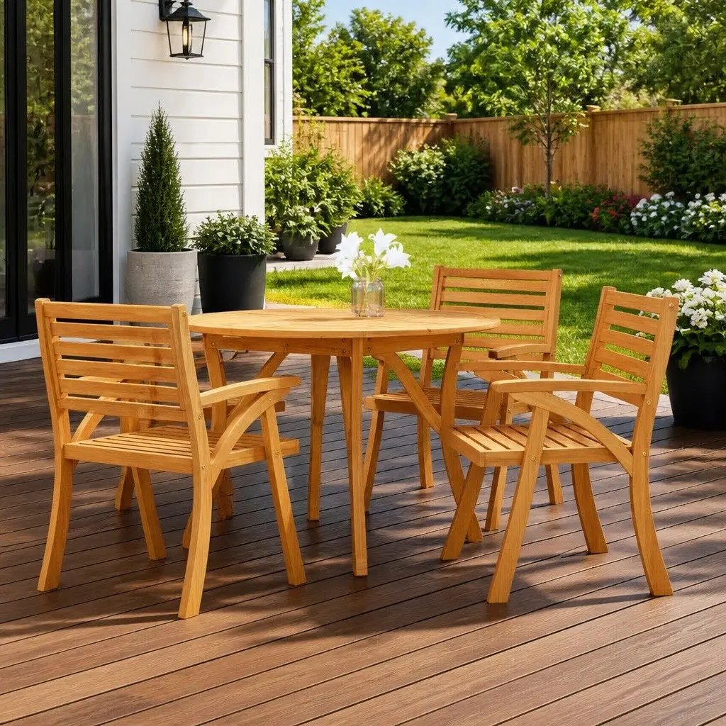Round Patio Table Ø 110 cm Made of Solid Acacia Wood