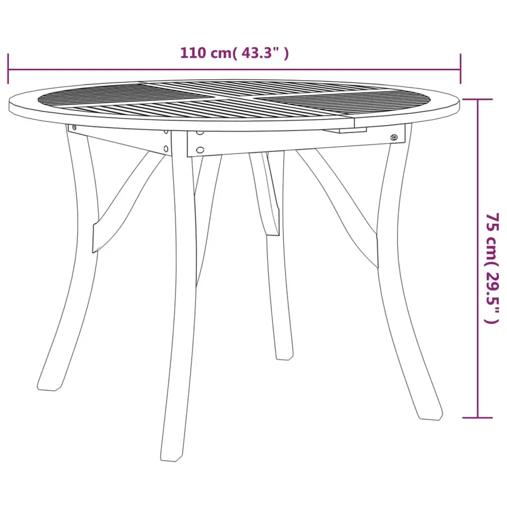 Round Patio Table Ø 110 cm Made of Solid Acacia Wood