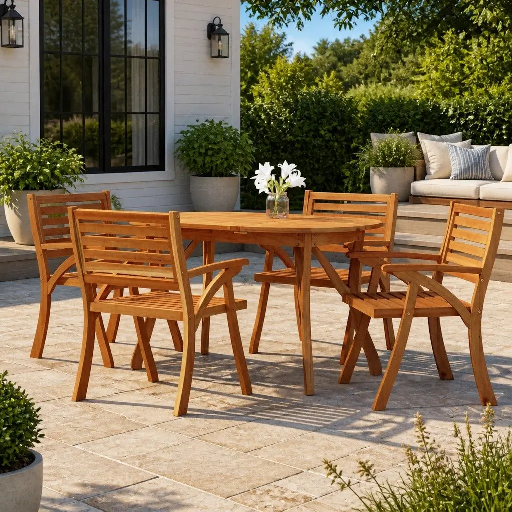 Solid Wood Garden Dining Table 150x90x75cm Outdoor Patio Furniture Brown Acacia