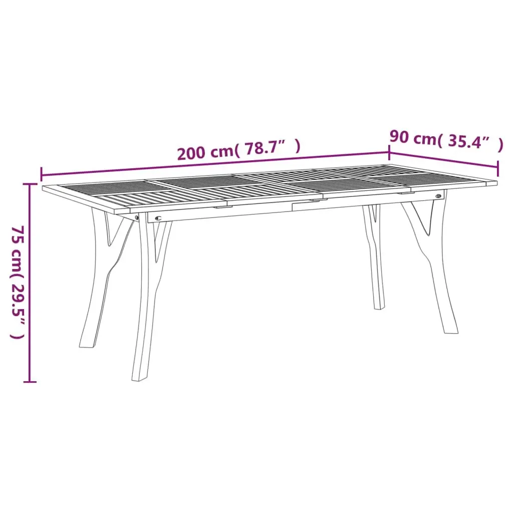 Solid Acacia Wood Dining Table 200x90x75cm