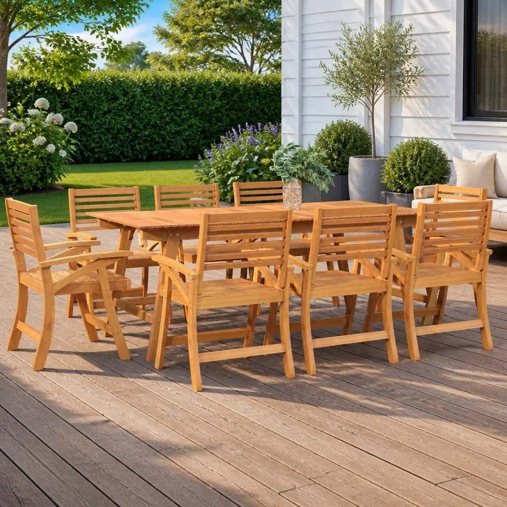 Outdoor Dining Table Solid Acacia Wood 200x90x75cm Patio Furniture Brown