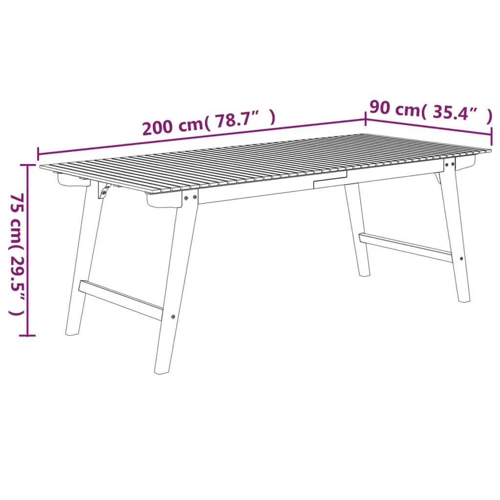 Outdoor Dining Table Solid Acacia Wood 200x90x75cm Patio Furniture Brown