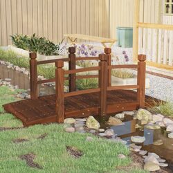 150x67x56cm Brown Wooden Garden Bridge with Railings