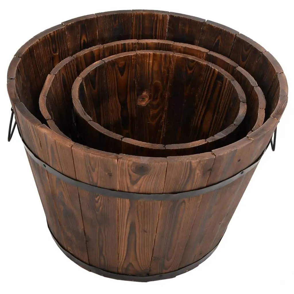 Wooden Bucket Planter Set for Garden 3 Piece