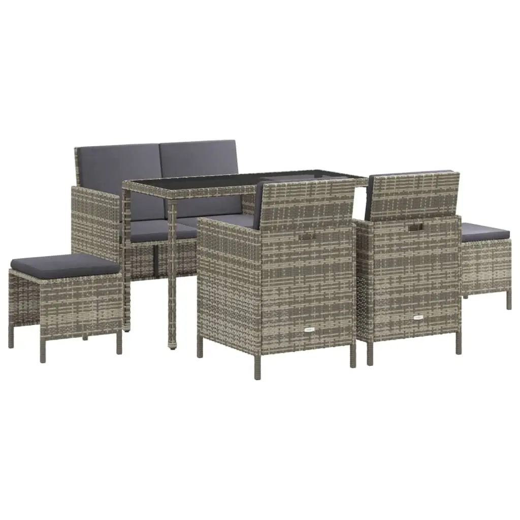 Garden Dining Set 6 Piece Outdoor Furniture Grey Poly Rattan with Cushions