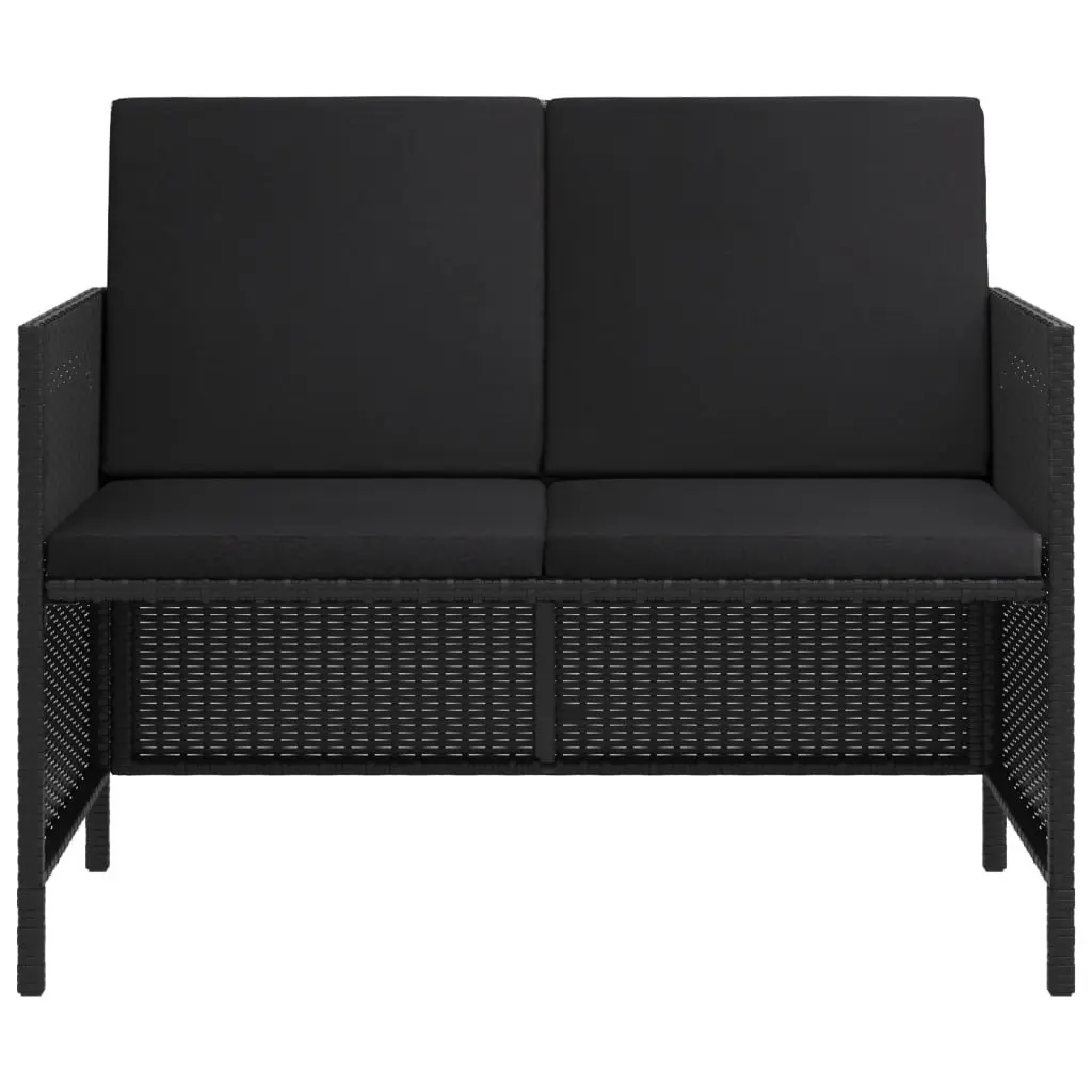 Garden Dining Set Outdoor Furniture 6 Piece Black Poly Rattan with Cushions