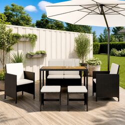 Garden Dining Set 6 Piece Outdoor Furniture with Cushions Black Rattan