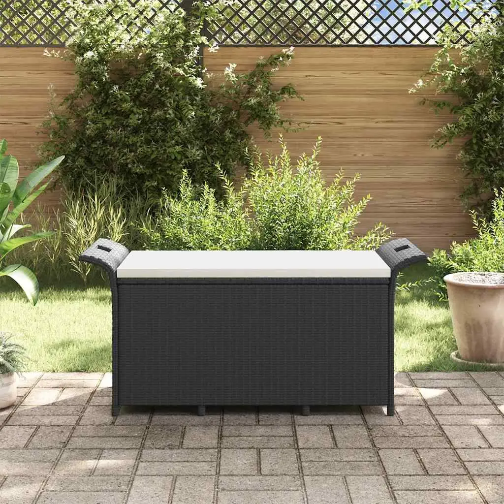 Garden Bench with Storage for Outdoor Use Black Poly Rattan 116 x 46 x 57 cm