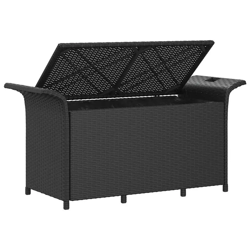 Garden Bench with Storage for Outdoor Use Black Poly Rattan 116 x 46 x 57 cm