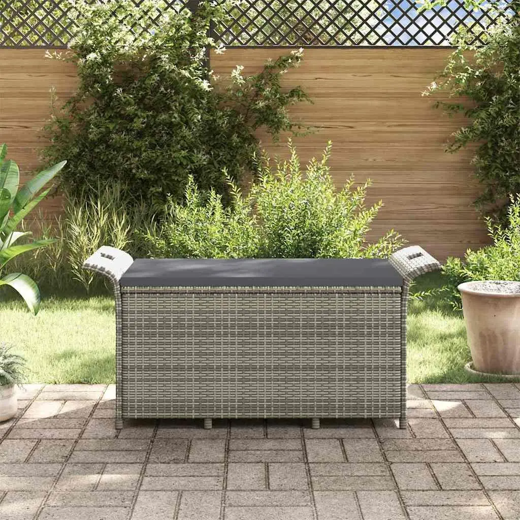 Outdoor Garden Bench with Storage Cushion Grey Poly Rattan Patio Seating