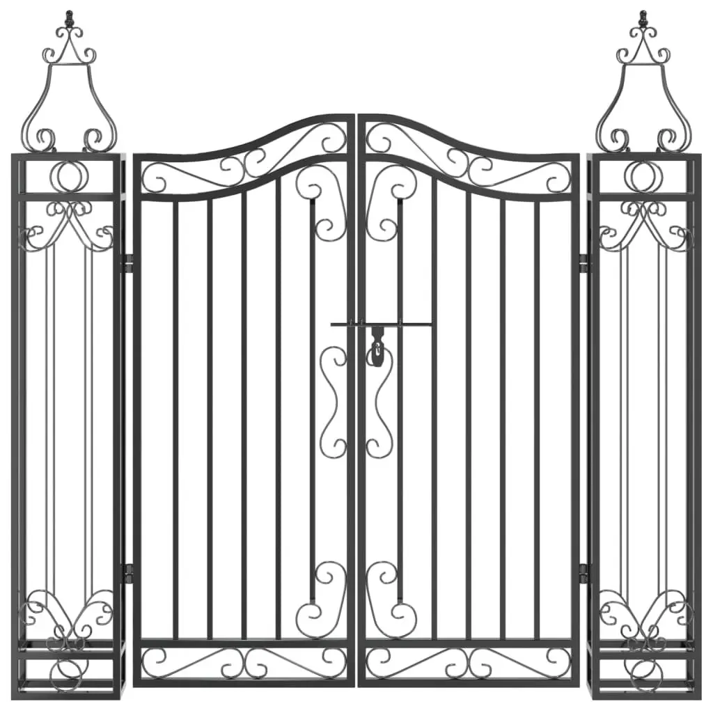 Wrought Iron Garden Gate for Outdoor Patio Entry 121 x 120 cm Black