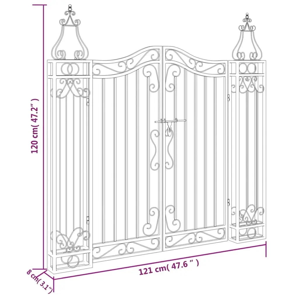 Wrought Iron Garden Gate for Outdoor Patio Entry 121 x 120 cm Black