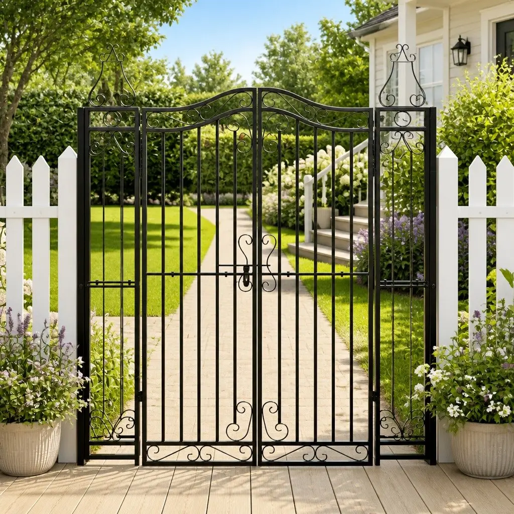 Garden Gate Outdoor Patio Wrought Iron Black 121W x 150H cm