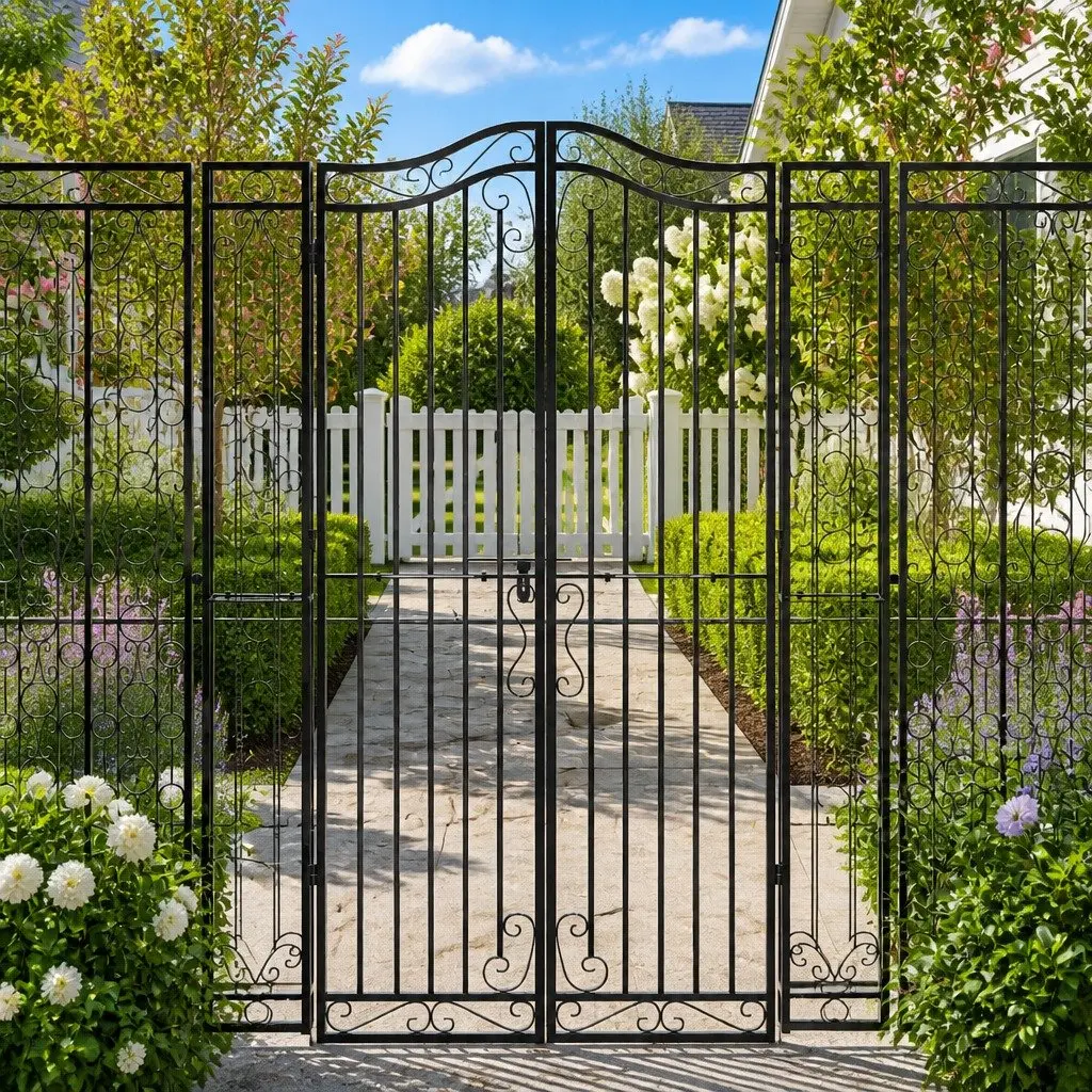 Wrought Iron Garden Gate Entryway Black 121x180cm