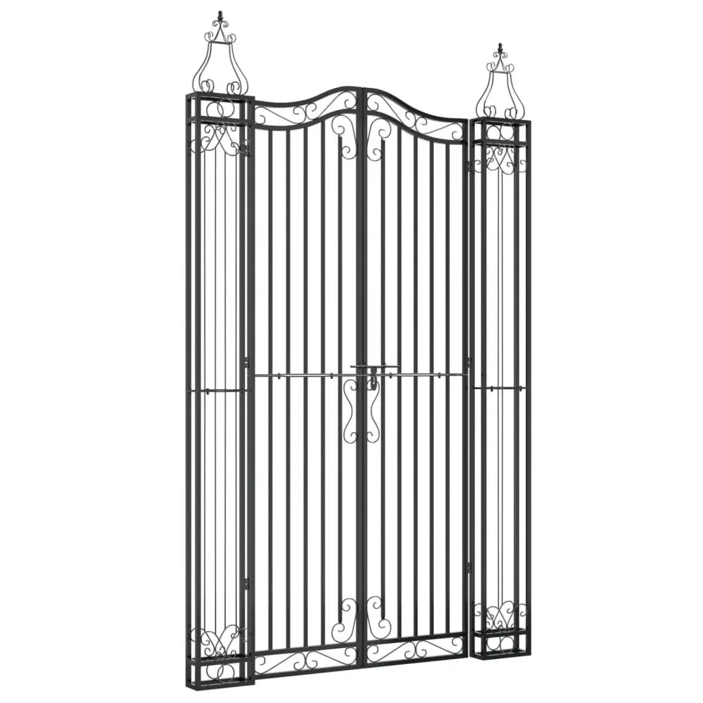 Garden Gate Black Wrought Iron Ornamental Outdoor Fence Entry Posts 121x200cm