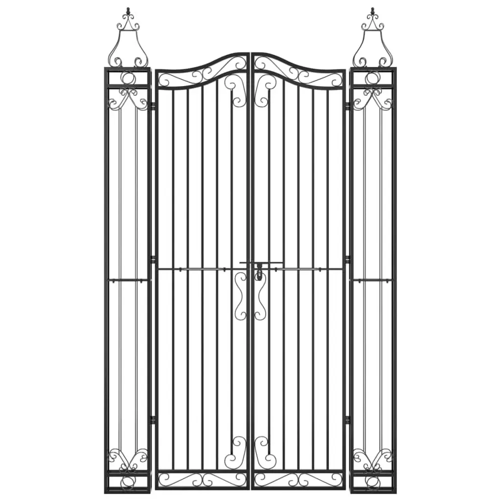 Garden Gate Black Wrought Iron Ornamental Outdoor Fence Entry Posts 121x200cm