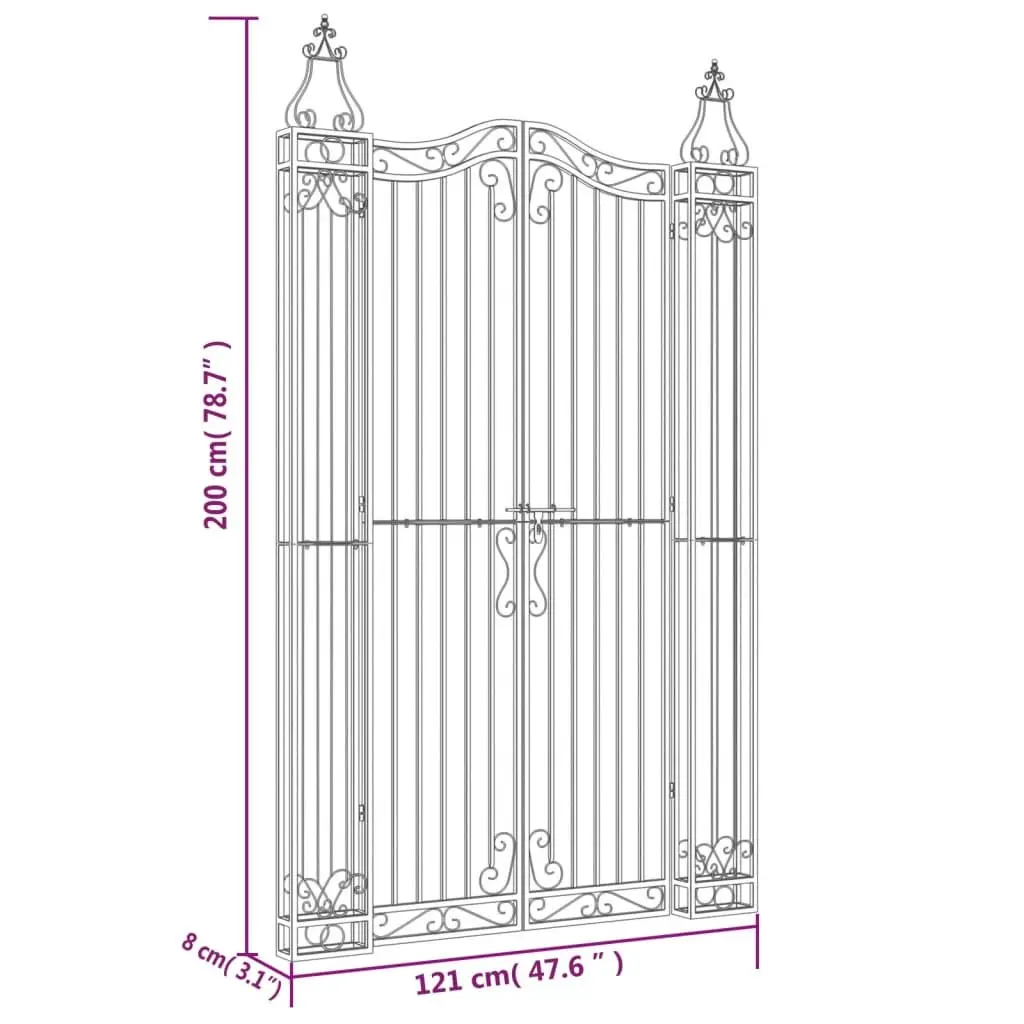 Garden Gate Black Wrought Iron Ornamental Outdoor Fence Entry Posts 121x200cm