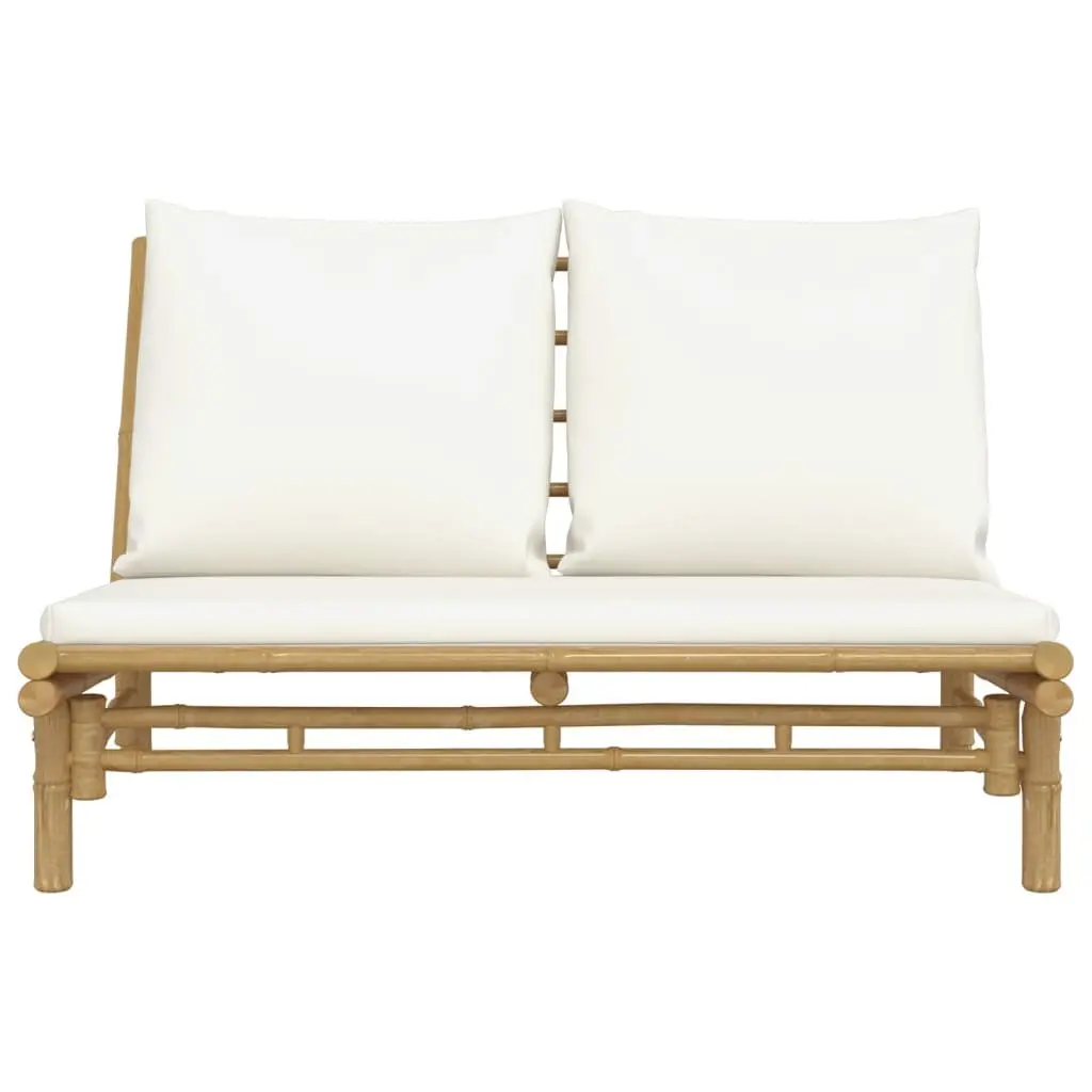 Bamboo Garden Bench for Outdoor Seating with Cream Cushions and Backrest