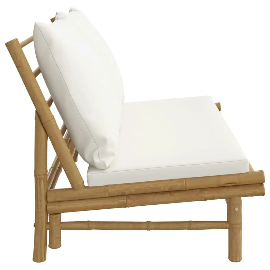 Bamboo Garden Bench for Outdoor Seating with Cream Cushions and Backrest