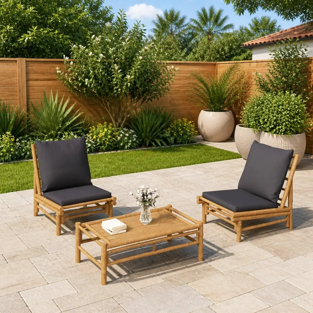 Bamboo Garden Chairs Set of 2 with Cushions