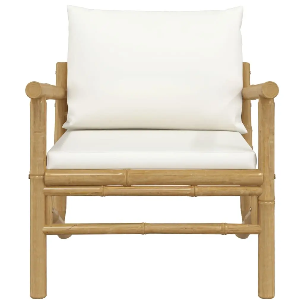Bamboo Outdoor Chairs Set 2 Pieces with Backrest and Cream Cushions for Garden and Patio