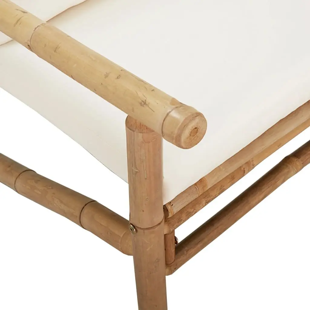 Bamboo Outdoor Chairs Set 2 Pieces with Backrest and Cream Cushions for Garden and Patio