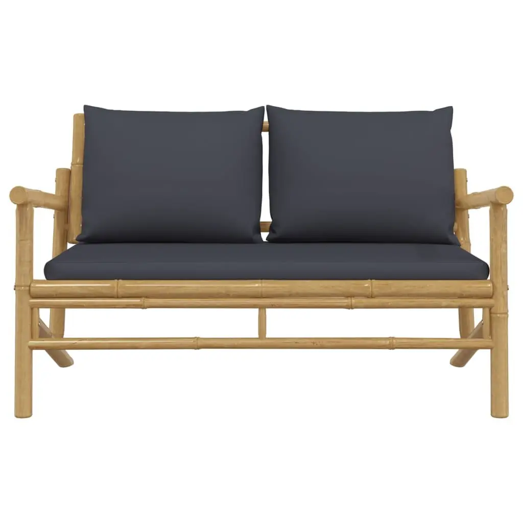 Garden Bench Bamboo Outdoor Patio Seating with Grey Cushions Backrest