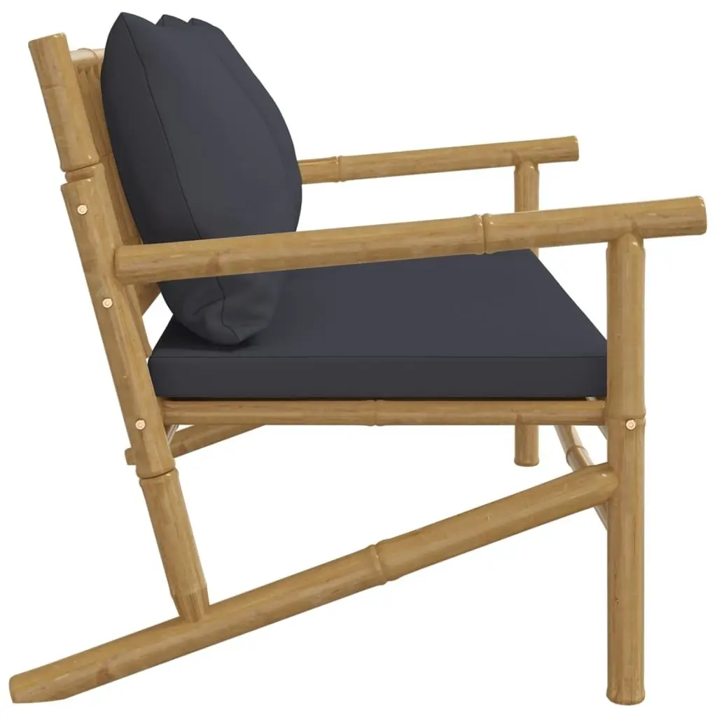 Garden Bench Bamboo Outdoor Patio Seating with Grey Cushions Backrest