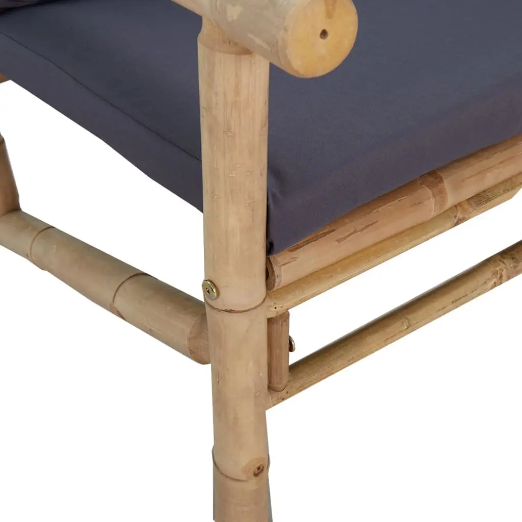 Garden Bench Bamboo Outdoor Patio Seating with Grey Cushions Backrest