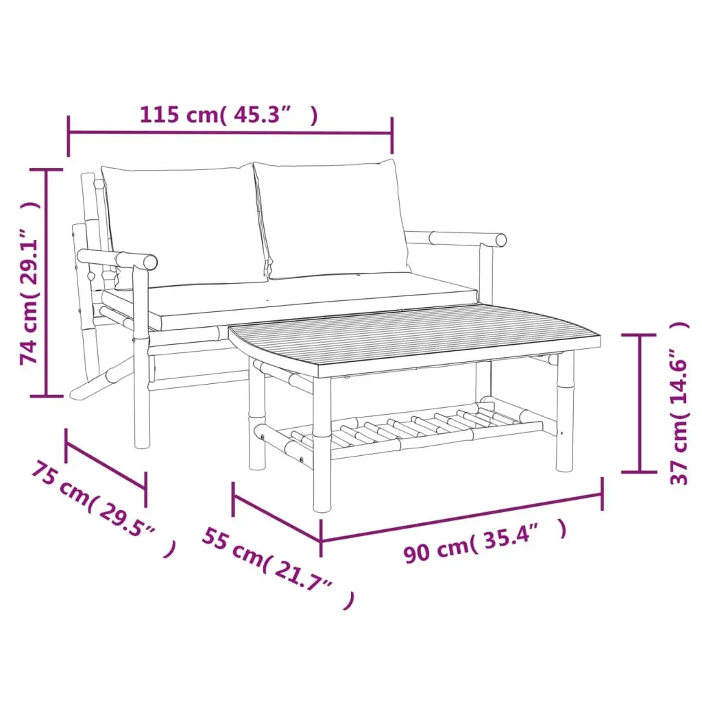 Outdoor Sectional Sofa Lounge Set 2 Piece Garden Seating with Cushions