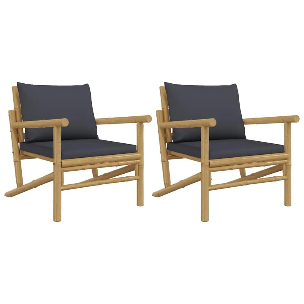 Bamboo Garden Chairs Outdoor Use 2 Pcs Grey Cushions