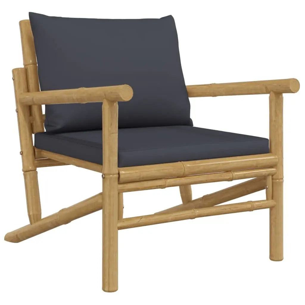 Bamboo Garden Chairs Outdoor Use 2 Pcs Grey Cushions