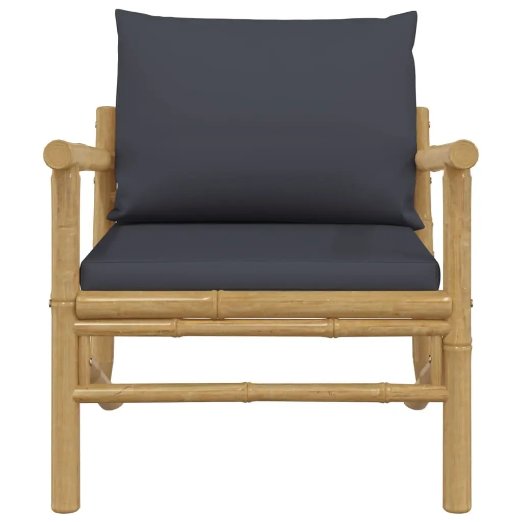 Bamboo Garden Chairs Outdoor Use 2 Pcs Grey Cushions